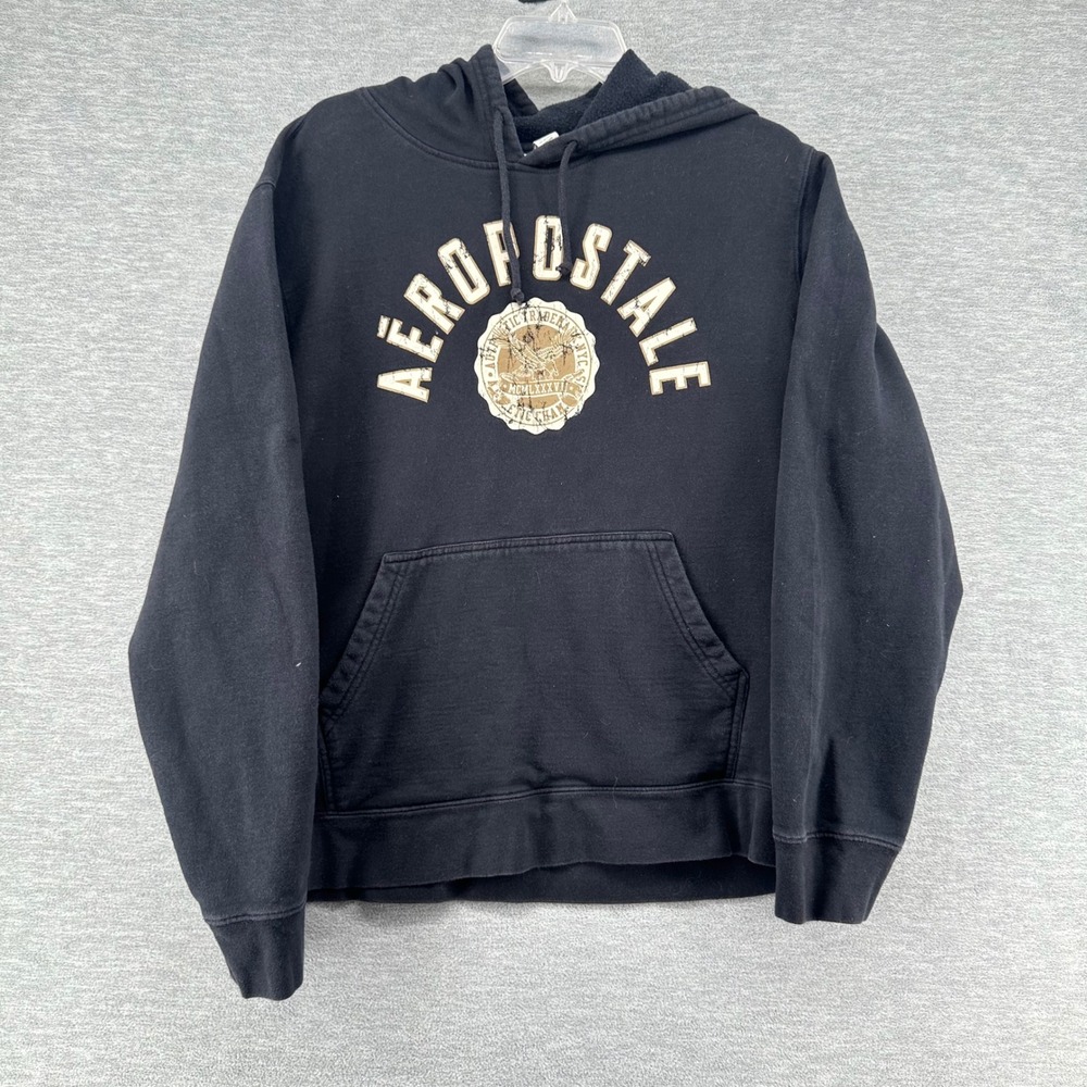 Aeropostale Hoodie Womens XL Black Graphic Pullover Athletic Distressed Logo